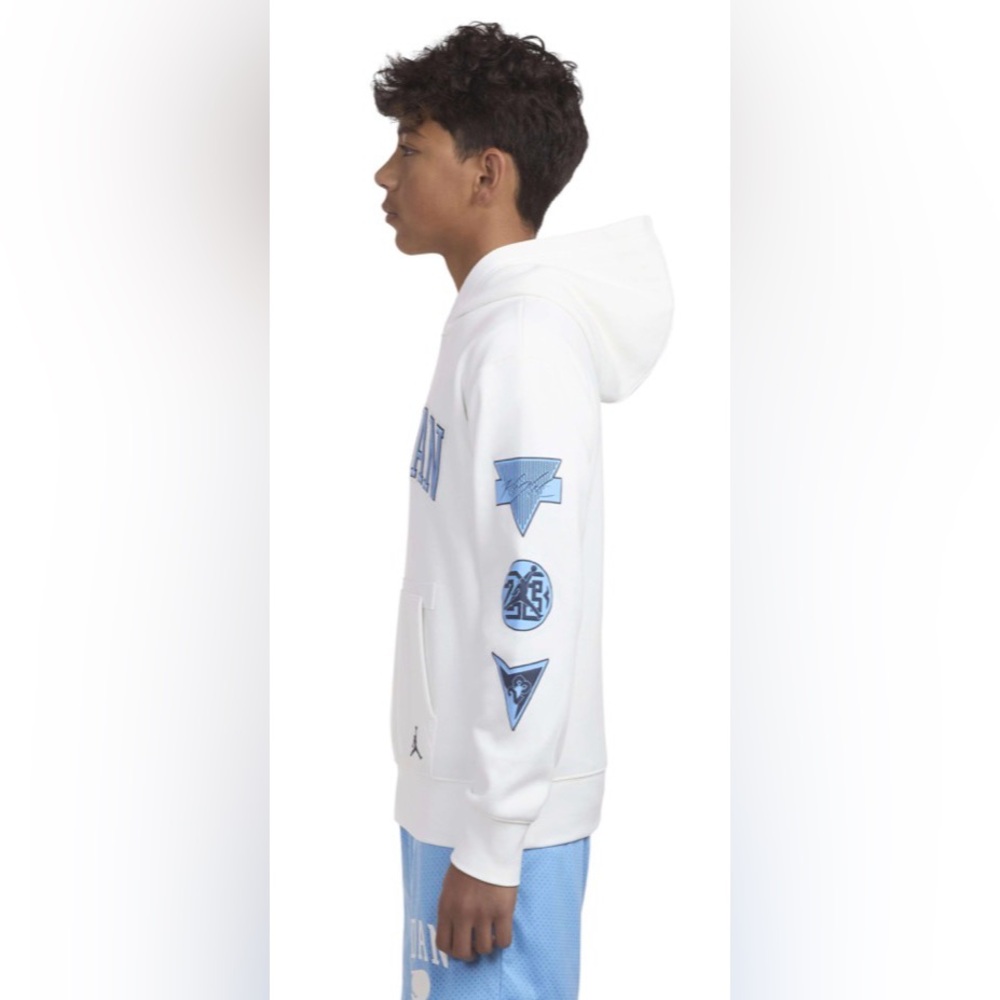 Nike Jordan White Blue “See Me Shine”‎ Fleece Pullover Hoodie Sweatshirt 10-12 M - Picture 3 of 14